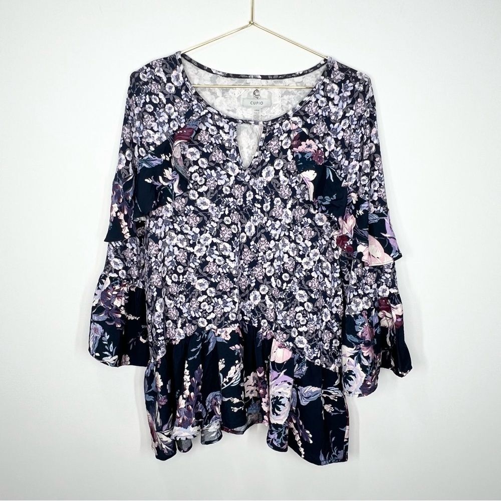 NWT Cupio Tiered Floral Mix Print Top 3/4 Sleeve Blouse Large